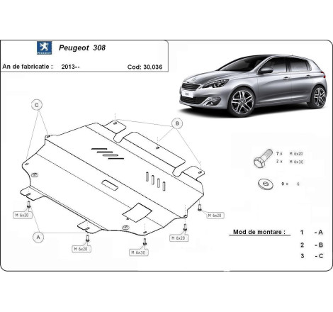 Scut metalic pentru motor si cutia de vitezeze Peugeot 308