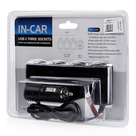 Incarcator auto 2xUSB 3.1A max. si 2xPriza bricheta