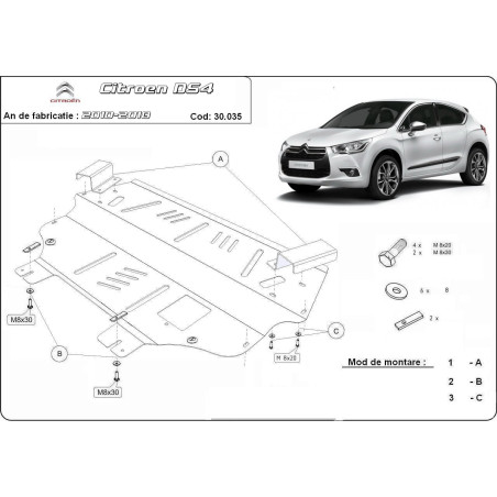 Scut motor metalic Citroen DS4 2010 2011 2012 2013 2014 2015 2016 2017 2018